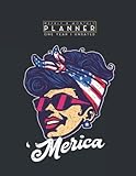 Weekly & Monthly Planner One Year Undated: Merica Pin-Up Patriot USA Flag Bandana 4th of July 8.5x11 Large Organizer | Calendar Schedule & Agenda with Inspirational Quotes