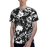 Camiseta de manga corta para hombre con estampado de calavera punk, color blanco, camiseta de entrenamiento atlético informal con cuello redondo clásico, Negro -, Small