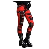 Pantalones góticos de cintura alta para mujer, ajustados, estilo punk, corte ajustado, color negro, rojo, XL