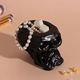 AEVVV Organizador de calavera negra mate para objetos pequeños, bandeja decorativa de calavera silenciosa, diseño de hormigón y yeso, 2.8 pulgadas de altura, bandeja de almacenamiento única para