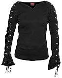 Spiral Direct Gothic Elegance-Laceup Sleeve Top Camisa Manga Larga, Negro (Black 001), 48 (Talla del Fabricante: X-Large) para Mujer