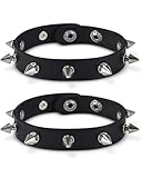 LOZTBUE Pulsera de tachuelas negras de 2 piezas, pulsera de tachuelas punk rock, pulsera ajustable de Halloween, pulsera de tachuelas de cuero punk, pulsera punk gótica