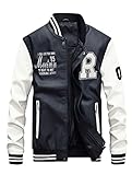 Vogstyle Hombres Cuero de Invierno la de Chaqueta de la PU de Béisbol con Chaquetas Blanco L