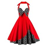 Iwemek - Vestido retro para mujer, estilo retro, con espalda descubierta, escote corazón, vestido de cóctel de noche, fiesta, verano, casual, vestidos, rojo/negro, M