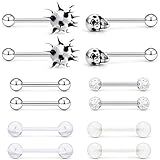 6 pares de arandelas de acero inoxidable 14G de silicona suave de acrílico transparente con forma de calavera que brillan en la oscuridad, para lengua o pezones, piercing, piercing corporal, joyería,