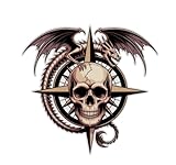 Pegatina Calavera Rosa de los Vientos con Dragón – Vinilo a Todo Color 12x11,5 cm – Adhesivo Troquelado Impermeable para Coche, Moto, Portátil o Casco – Resistente Exterior e Interior