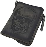 myledershop Cartera de piel de búfalo con diseño de calavera y protección RFID y NFC, Calavera / Vintage Gris, talla única, Retro