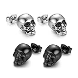 Calavera Piercing de oído Hombre Pendientes cráneo pendientes acero inoxidable Hip Hop Punk Jazz Pendientes Joyas para h（-）