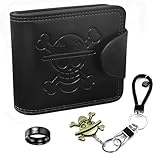 LbsAMP Billetera de Cuero Cartera de Anime con Llavero y Anillo de Calavera Monedero Anime Regalo de Cumpleaños Navideños para Fanáticos del Anime Adolescentes Niños Hombres - Negro