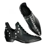 NANFAN Botines Puntiagudos para Mujer Tacones Gruesos en Bloque Bota con Remaches Punk Botines Chelsea de Vaquero Occidental Bota de Vestir de Vaquera Informal,Black-40