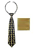 Corbata Canacana, con nudo integrado, diseño de calaveras y rayas, para niños Amarillo Yellow and Navy Blue 6 - 18 Meses