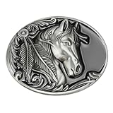 susiodeu Hebilla de cinturón con cabeza de caballo y calavera para hombre, cinturón de aleación de Zinc con cabezas de animales Vintage 3D, fácil de instalar y reemplazar, color estaño antiguo