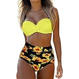 riou Bikini Mujer Bikinis Mujer 2022 Braga Alta Vintage Conjunto Traje de BañO Dos Piezas Bohemio BañAdores con Relleno Tops y Braguitas Biquini Cruzado Vacaciones