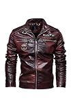 Naxxramas Chaqueta de Cuero para Hombre, Traje de Motocicleta, Chaqueta de Ocio Al Aire Libre Clásico Chaqueta Moda (Rojo,M)