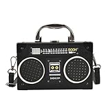Bolso de Mano Retro con Casete para Radio,Bolso Bandolera Radio años 80 y 90 Negro Bolso de Hombro para Mujer Bolso de Hombro Oblicuo para Decoración de Fiestas