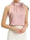 Allegra K Blusa Elegante de satén sin Mangas con Lazo y Cuello de Pajarita para Mujer Rosa L