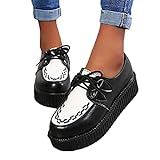 Minetom Zapatillas De Deporte con Plataforma para Mujer Punk Zapatos Góticos Zapatos con Cordones Zapatos De Muffin De Punta Redonda B Negro Blanco 36 EU