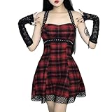 Mini vestido gótico de cintura alta sexy sin espalda a cuadros centro comercial gótico grunge punk negro vestido estético Y2k vestido de fiesta, Vestido de encaje rojo, Large