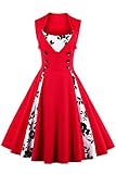 AXOE Mujer Vestido Vintage u Cóctel Años 50 60 A-Línea con Lunares Contraste Vestido Invitada Boda Fiesta Oficina Algodón Elástico Rojo con Floral, Talla 38, S