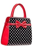 Dancing Days Carla Retro Bag 50s Rockabilly Polka Faux Leather Top Handle Handbag Black & Red