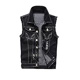 ENEN Chaleco Vaquero para Hombre, Casual Denim Chaqueta sin Mangas Estilo Vintage Mezclilla Chaleco Rasgado Vest Chaqueta para Punk, Rock, Motorista, Club