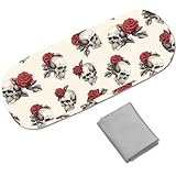 CREATCABIN Estuche Rígido de Cuero para Gafas, Estuche para Gafas de Sol, Estuche para Gafas con Diseño de Calavera Y Rosa, Estuche Portátil para Gafas, Funda Protectora con Tapa Y Paño de Limpieza pa