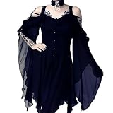 Vestido Lencero gótico Punk para Mujer, Disfraz con Mangas Acampanadas, Sexy, con Hombros Descubiertos, Dobladillo Irregular, Vestido de Fiesta gótico con Swing-Vestido Punk Azul Marino-XXXL