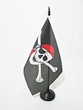 AZ FLAG Bandera de Mesa Pirata con Bandana Rojo 21x14cm - BANDERINA de DESPACHO con Calavera 14 x 21 cm