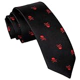 Alizeal Corbata con Patrón de Cráneo para Hombre,Ideal para Fiesta de Halloween,Negro+Cráneo Rojo