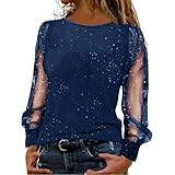 Camisetas Calaveras Mujer Blusas festivas para mujer, negras, elegantes, sexys, para Nochevieja, con lentejuelas, modernas, informales, con purpurina, camisas con Camiseta Lunares Mujer (Blue, S)