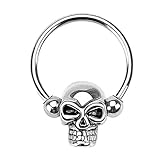 Taffstyle BCR - Piercing universal de herradura con diseño de calavera, 1,2mm Stabstärke | 12mm Durchmesser | 3mm Kugel, Acero quirúrgico (acero inoxidable quirúrgico)