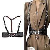 QKEPCY Punk Cinturón de Arnés de Cintura Cuerpo de Cuero Cadena de Pecho Chaleco Gótico Negro Cinturón Joyería Corporal Ajustable para Mujer Niñas Fiesta de Cosplay Rave (Type A)