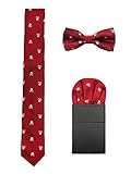 WANYING Hombre 6cm Corbata & Pajaritas & Pañuelo de Bolsillo 3 en 1 Set Moda Casual Cool - Calavera Patrón Rojo Bordeaux