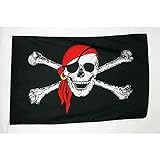 AZ FLAG - Bandera Pirata con Bandana Rojo - 250x150 cm - Gran Bandera con Calavera 100% Poliéster con Ojales de Metal Integrados - 300g - Colores Vivos Y Resistente A La Decoloración