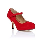 Zapatos de corte de bomba de trabajo elegante casual con tacón medio para mujer talla 3-8, rojo (Red Suede), 38 EU