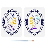 FINGERINSPIRE 2 plantillas de pintura de calavera con un pincel de pintura de 21 x 29,7 cm, diseño de calavera con sombrero, plantilla de calavera con plantilla de flores, plantilla de esqueleto para