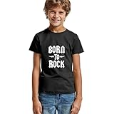 Camiseta Born to Rock niños - Camiseta rockera Negra Metal Punk para niños y niñas (FR/ES, Edad, 8 años, Regular, Negro)