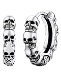 Aros Hombres con Calaveras Pendientes Plateados Acero Inoxidable 316L Regalo Punk para Amigos Joyerías Modernas Góticas Piercing de Orejas