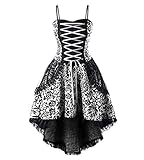 Vestido Gótico Mujer Minivestido De Encaje A Cuadros Vestido con Tirantes Vestido Halloween Cosplay Punk Callejero Vestido Steampunk Vintage Rockabilly E Negro Blanco M