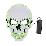 Tagital Máscara de Halloween luz LED, máscara de Calavera aterradora para Disfraz, Cosplay, el Alambre, Fiesta de Halloween, Verde, Medium
