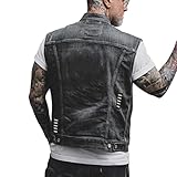 ORANDESIGNE Chaleco de Mezclilla de Hombre Chaqueta Sin Mangas Chaleco con Estampado de Calavera Punk Vaquero Lavado Chaqueta Corta de Moto P Negro L