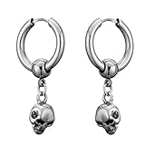 2 Pendientes Aros con Colgantes Calaveras Cráneos Estilo Pirata Gótico, Ear Cuff Piercings Oreja de Acero Quirúrgico Pendientes del Aro con Colgantes Cráneo, Pendientes para Hombres Mujer
