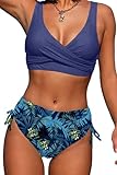 CheChury Conjuntos de Bikini Traje de baño Ropa Bikini Bandeau para Mujer Brasileo Ropa de Pecho de Playa Cintura Alta Traje con Relleno Mujer Brasileo Ropa de Playa