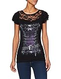 Spiral - Waisted Corset - Camiseta con Mangas de Casquillo - Capas de Encaje en los Hombros - Negro - M