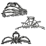 Paquete de 3 Horquillas para el Pelo, Horquillas Plateadas para Mujeres con Diseño de Araña de Calavera, Accesorios para el Pelo, Moda Oscura para Estilos Diarios y Estacionales