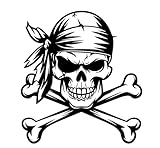 Pegatinas Personalizadas Troqueladas Sin Fondo – Calavera Pirata – Vinilo Adhesivo Resistente – Diseño Rockero para Móviles, Portátiles y Más (Negro, 11 x 12 cm)
