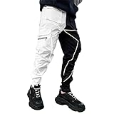 Pantalones cargo para hombre, Hip Hop Techwear Harem Pantalones deportivos con bolsillos, para correr punk, Blanco, X-Large