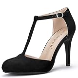 Allegra K Zapatos de tacón de Aguja con Tira en T y Punta Redondeada para Mujer Negro 41