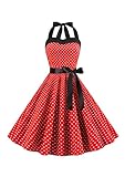 YMING Mujer Swing Audrey Hepburn Belt Half Collar Dress 1950 Wave Point Dress Retro Night Dream Belt Rojo XS
