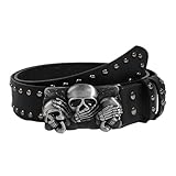 XBOKA Cinturón de cintura con hebilla de calavera, estilo punk, cadena delgada para vaquera, grunge, hebilla moderna, cinturón con tachuelas, Negro -, 105x3.8cm